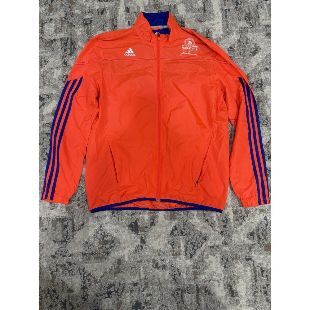 Adidas Boston‎ Marathon 2015 Windbreaker Jacket Mens Medium Running Zip Orange